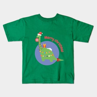 A dinosaur dressed up like a Christmas tree Kids T-Shirt